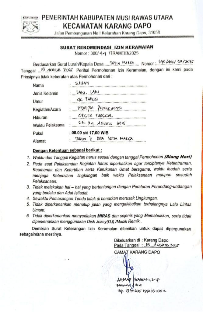 Surat Izin Keramaian a.n Sihan